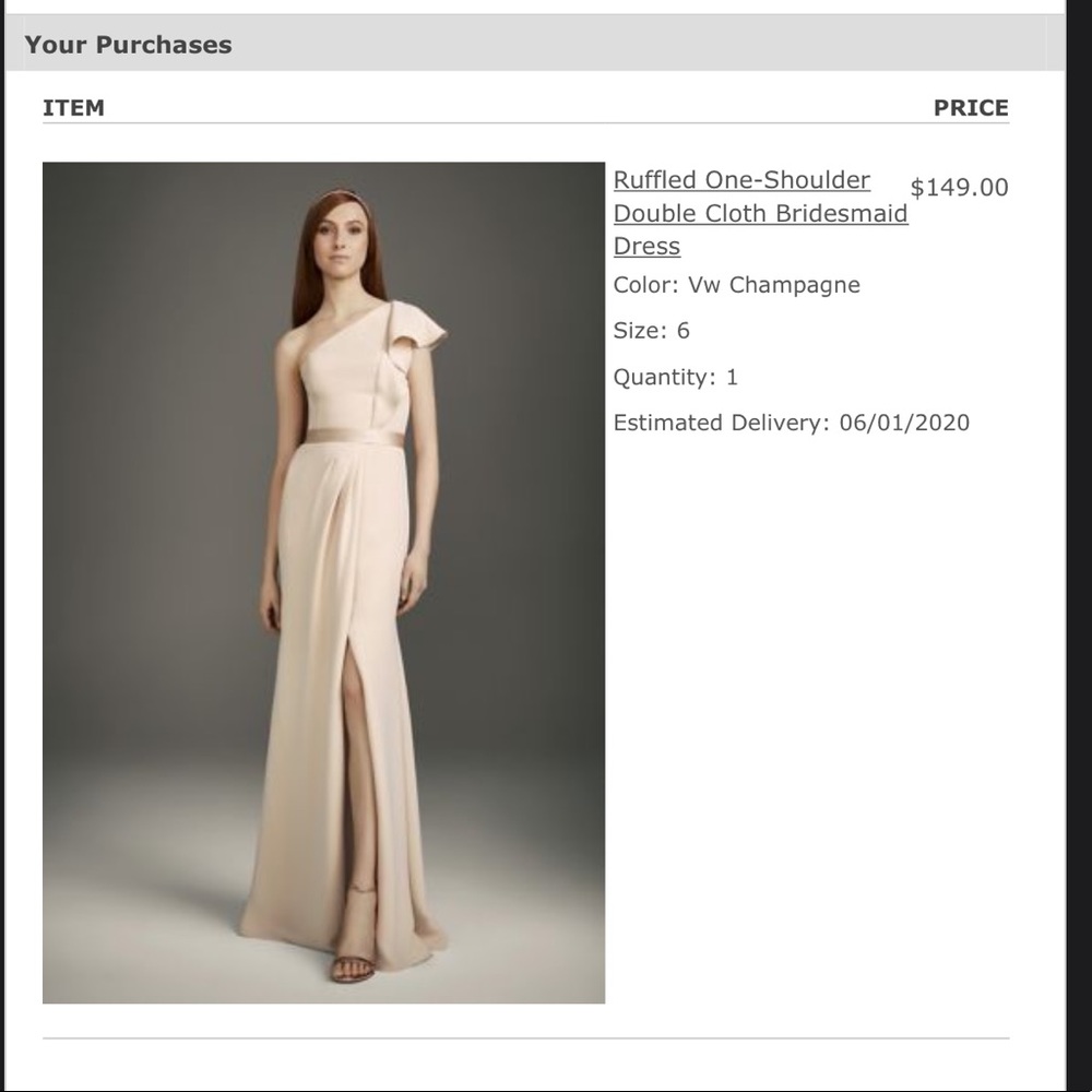 Ruffled One-Shoulder Double Cloth Bridesmaid Dress
 	Color: Vera wang champagne